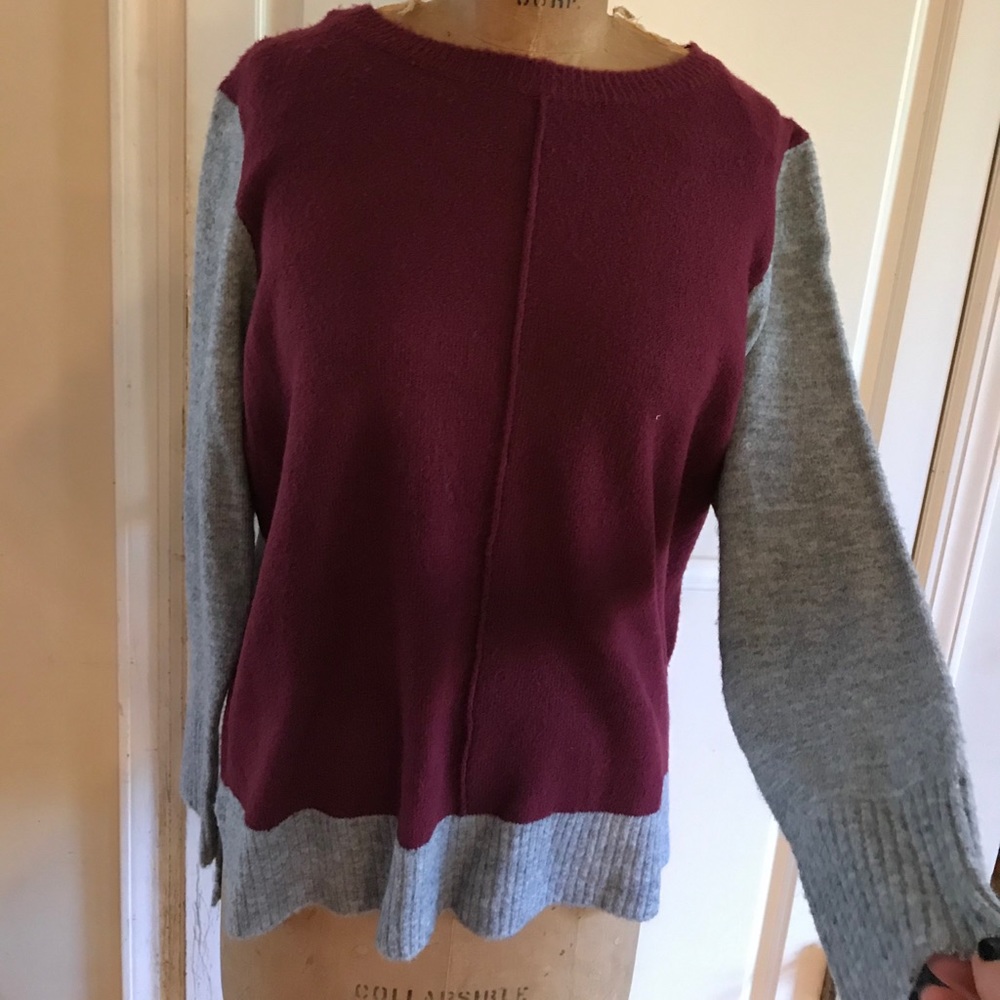Crew neck sweater wine & grey